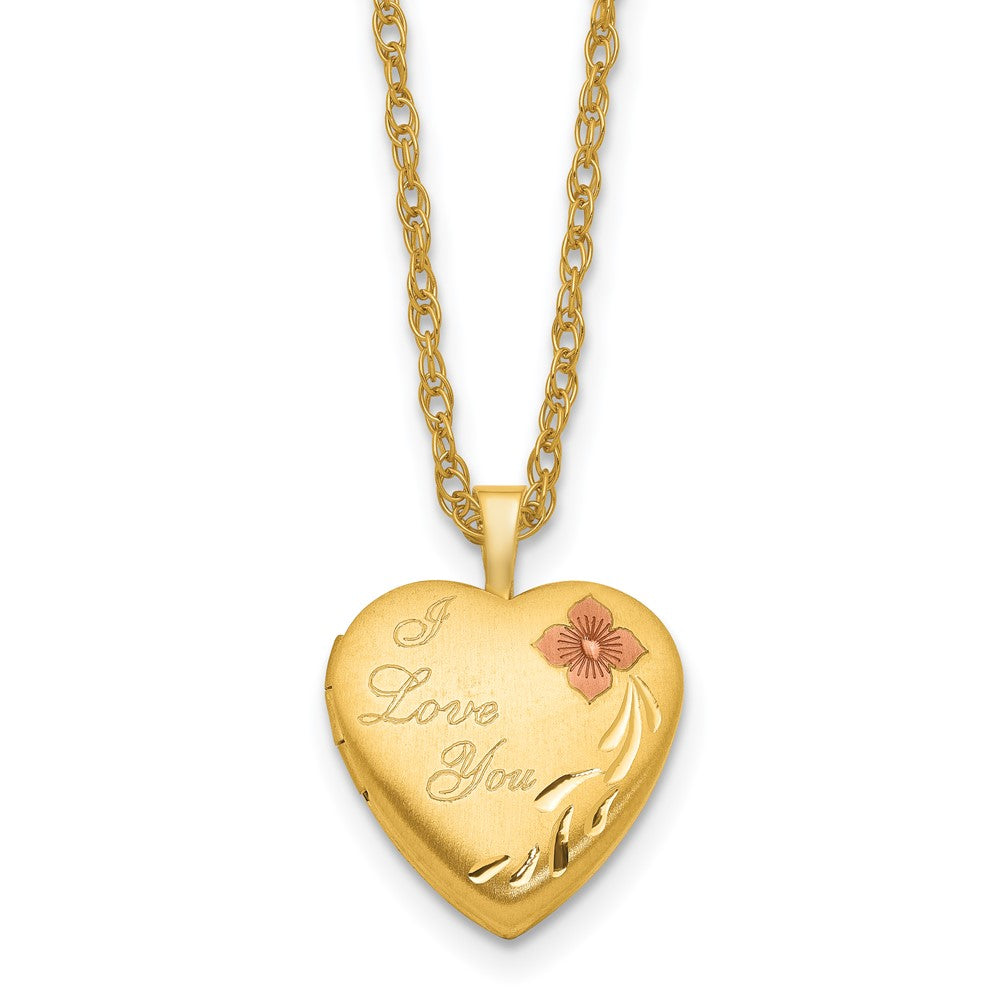 1/20 14K Gold Filled 16mm Enamel Flower I Love You Heart Locket Necklace, 18 x 16 mm