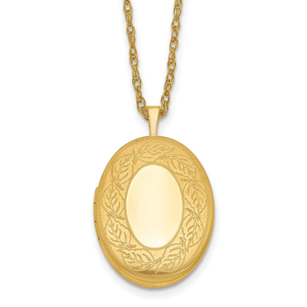 1/20 14K Gold Filled 26mm Leaf Border Oval Locket Necklace, 18 x 20 mm