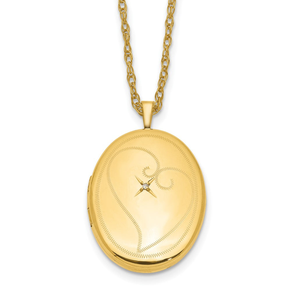 1/20 14K Gold Filled 26mm Diamond in Heart Oval Locket Necklace, 0.015 ct, 18 x 20.38 mm