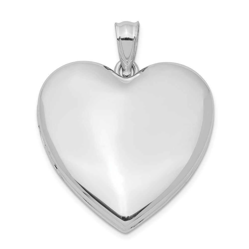 Sterling Silver Rhodium-plated 24mm Plain Heart Locket, 30.1 x 23.75 mm
