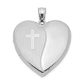 Sterling Silver Rhodium-plated 24mm with Cross Design Heart Locket, 30.3 x 23.75 mm