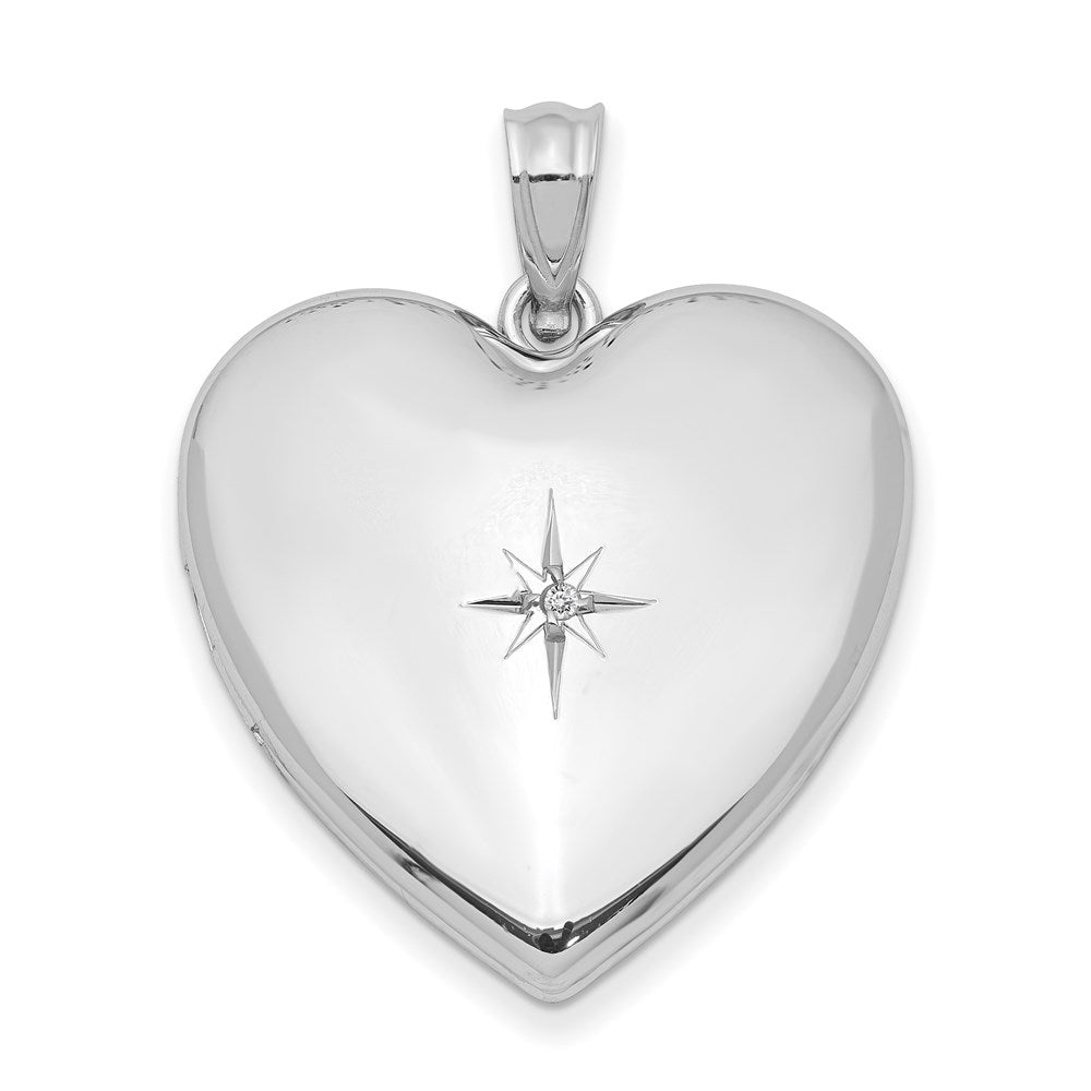 Sterling Silver Rhod-plated 24mm w/ Diamond Star Design Heart Locket, 0.01 ct, 30.3 x 23.75 mm