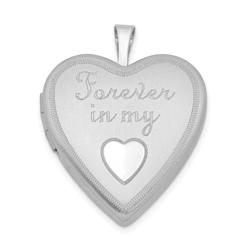 Sterling Silver Rhodium-plated 20mm Forever In My Heart Locket, 25.1 x 19.55 mm