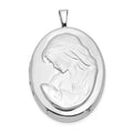 Sterling Silver Rhodium-plated 26mm Mother and Baby Oval Locket, 31.85 x 20.45 mm