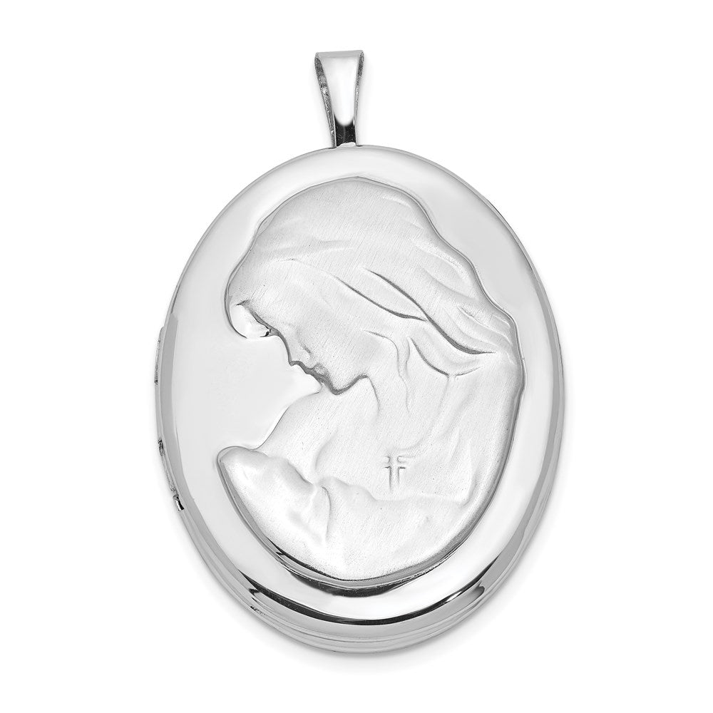 Sterling Silver Rhodium-plated 26mm Mother and Baby Oval Locket, 31.85 x 20.45 mm