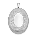 Sterling Silver Rhodium-plated 26mm Leaf Border Oval Locket, 31.65 x 20.5 mm