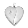 Sterling Silver Rhodium-plated 20mm with Diamond Star Heart Locket, 0.01 ct, 25.05 x 19.55 mm