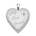 Sterling Silver Rhodium-plated 20mm Best Friend with Diamond Heart Locket, 0.01 ct, 25.2 x 19.5 mm