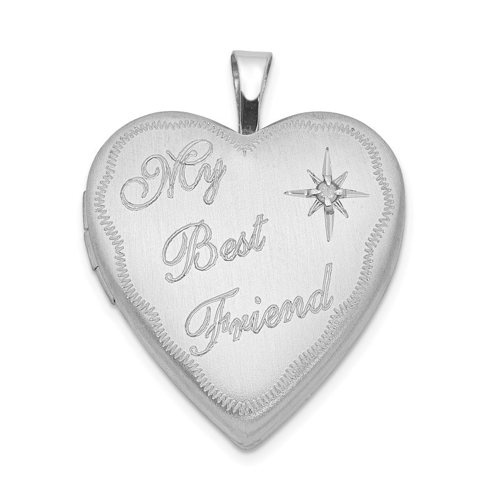 Sterling Silver Rhodium-plated 20mm Best Friend with Diamond Heart Locket, 0.01 ct, 25.2 x 19.5 mm
