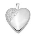 Sterling Silver Rhodium-plated 20mm Polished Swirl Heart Locket, 25.15 x 19.6 mm