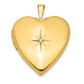 Sterling Silver Gold-plated Diamond Star 20mm Heart Locket, 0.01 ct, 25.15 x 19.6 mm