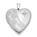 Sterling Silver Rhodium-plated 20mm D/C Footprints Heart Locket, 25 x 19.55 mm