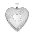 Sterling Silver Rhod-plated 20mm Satin/Polished D/C Butterfly Heart Locket, 25.05 x 19.55 mm