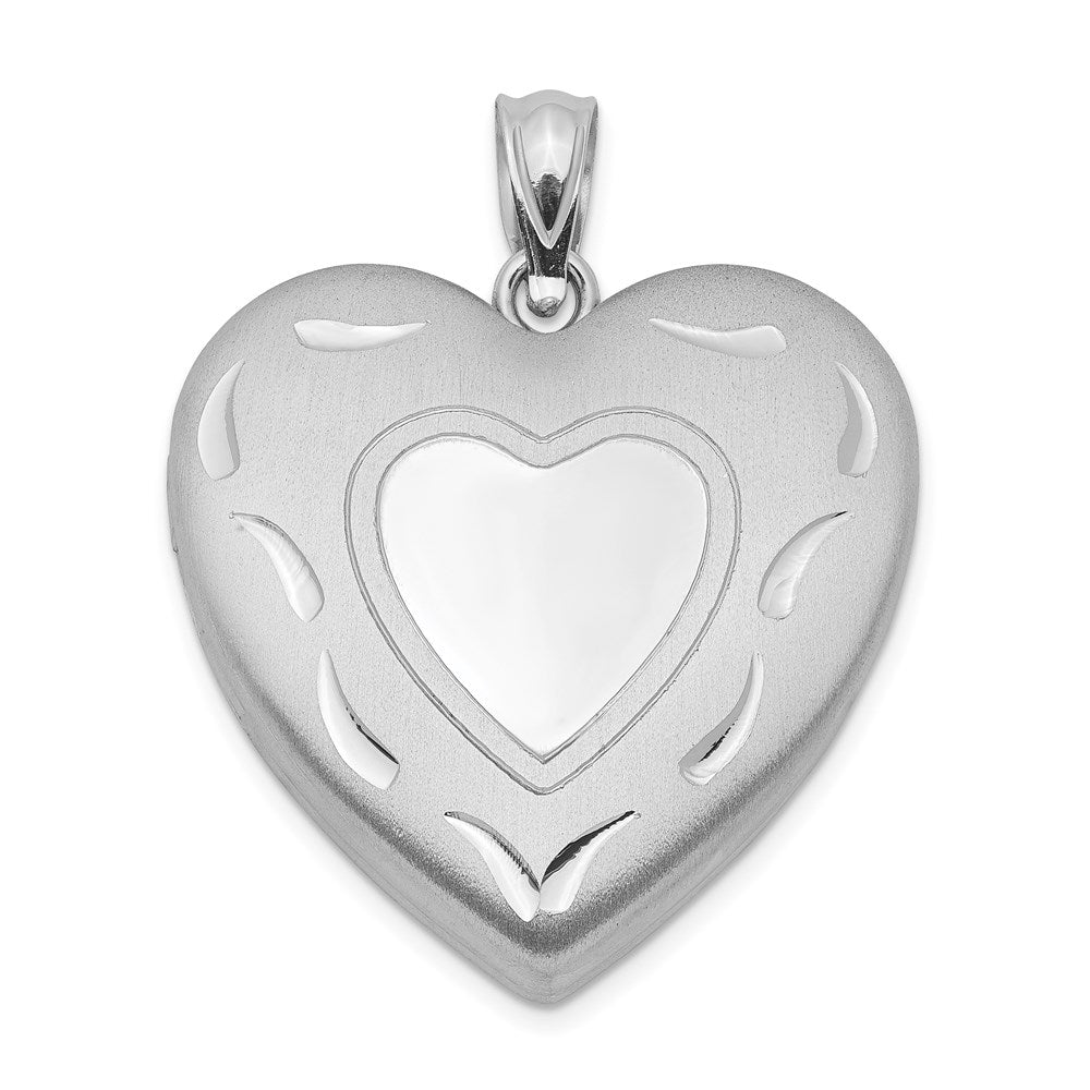 Sterling Silver Rhodium-plated 24mm D/C Heart Locket, 29.85 x 23.75 mm