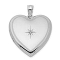 Sterling Silver Rhodium-plated & Diamond 24mm D/C Heart Locket, 0.015 ct, 30 x 23.8 mm