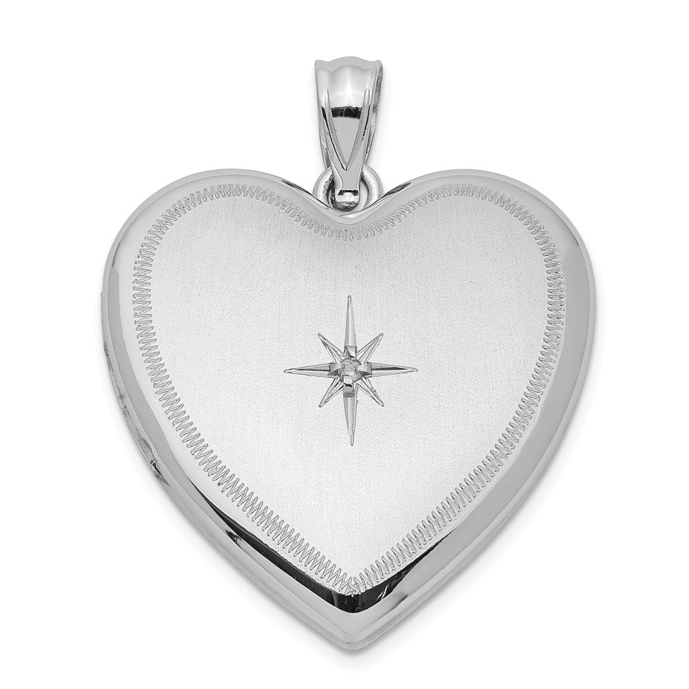 Sterling Silver Rhodium-plated & Diamond 24mm D/C Heart Locket, 0.015 ct, 30 x 23.8 mm