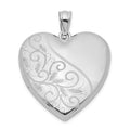 Sterling Silver Rhodium-plated 24mm Scrolled Heart Family Locket, 30.2 x 23.8 mm