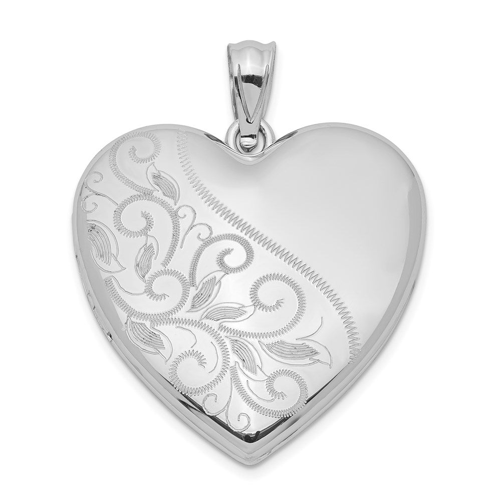 Sterling Silver Rhodium-plated 24mm Scrolled Heart Family Locket, 30.2 x 23.8 mm