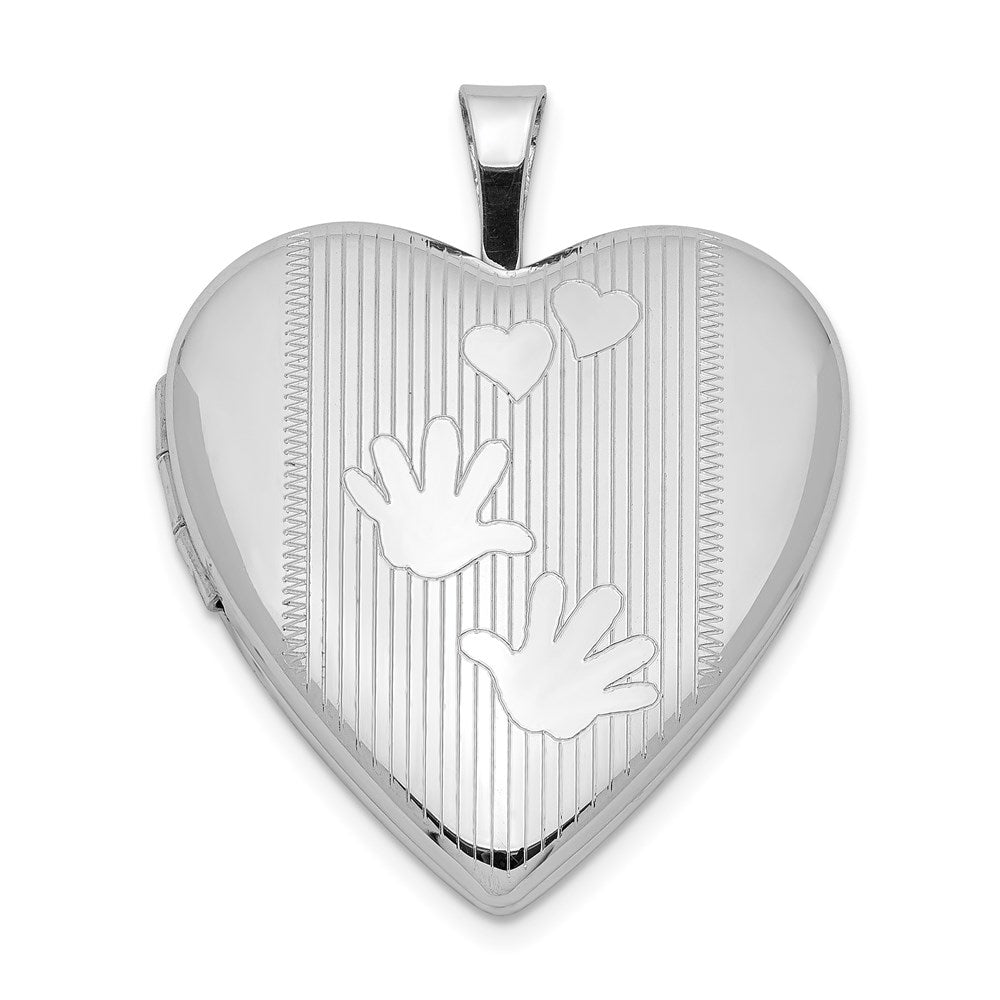 Sterling Silver Rhodium-plated 20mm Hands Heart Locket, 25.35 x 19.6 mm