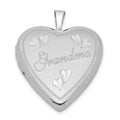 Sterling Silver Rhodium-plated 20mm D/C Grandma Heart Locket, 25 x 19.5 mm