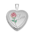 Sterling Silver Rhodium-plated 16mm Enameled & D/C Love Heart Locket, 21.05 x 16.2 mm