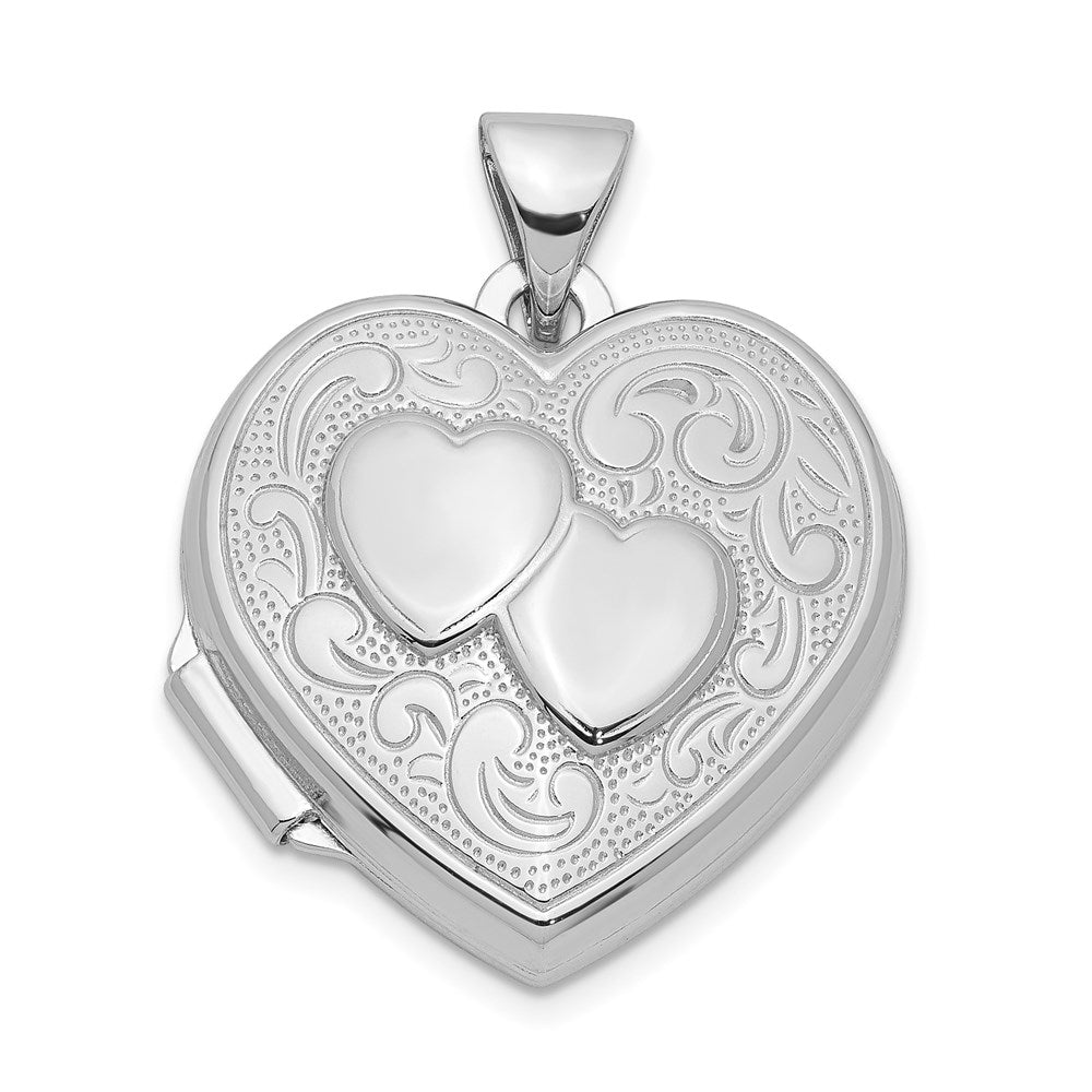 Sterling Silver Rhodium-plated Heart Locket, 24 x 18 mm