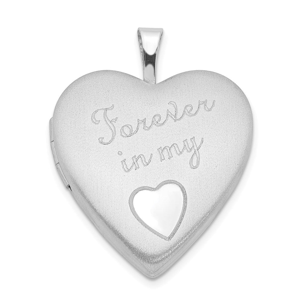 Sterling Silver Rhod-plated Polished/Satin 20mm Forever in my Heart Locket, 25.15 x 19.55 mm