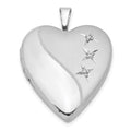 Sterling Silver Rhodium-plated Polished & Satin Diamond 20mm Heart Locket, 0.03 ct, 25.1 x 19.55 mm