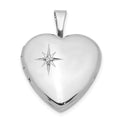 Sterling Silver Rhodium-plated Polished Diamond Star 16mm Heart Locket, 0.015 ct, 21.4 x 16.2 mm