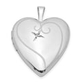 Sterling Silver Rhodium-plated & Diamond 20mm D/C Heart Locket, 0.01 ct, 25.2 x 19.6 mm