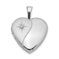 Sterling Silver Rhod-plated Polished/Satin Diamond 16mm D/C Heart Locket, 0.005 ct, 21.45 x 16.2 mm
