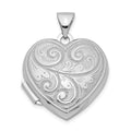 Sterling Silver Rhodium-plated Scrolled Reversible Heart Locket, 24.1 x 18.75 mm