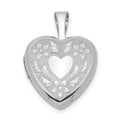Sterling Silver Rhodium-plated Floral Heart Wings 12mm Heart Locket, 17.9 x 12.4 mm