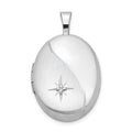 Sterling Silver Rhodium-plated 19mm Diamond Polished/Satin Star Oval Locket, 0.01 ct, 23.5 x 15.05 mm