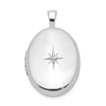 Sterling Silver Rhodium-plated & Diamond Polished 19mm Oval Locket, 0.01 ct, 23.5 x 15 mm