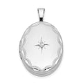 Sterling Silver Rhodium-plated & Diamond Side Scallops 19mm Oval Locket, 0.01 ct, 24.7 x 15 mm