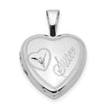 Sterling Silver Rhodium-plated & Diamond Sister Heart 12mm Heart Locket, 0.01 ct, 17.7 x 12.45 mm