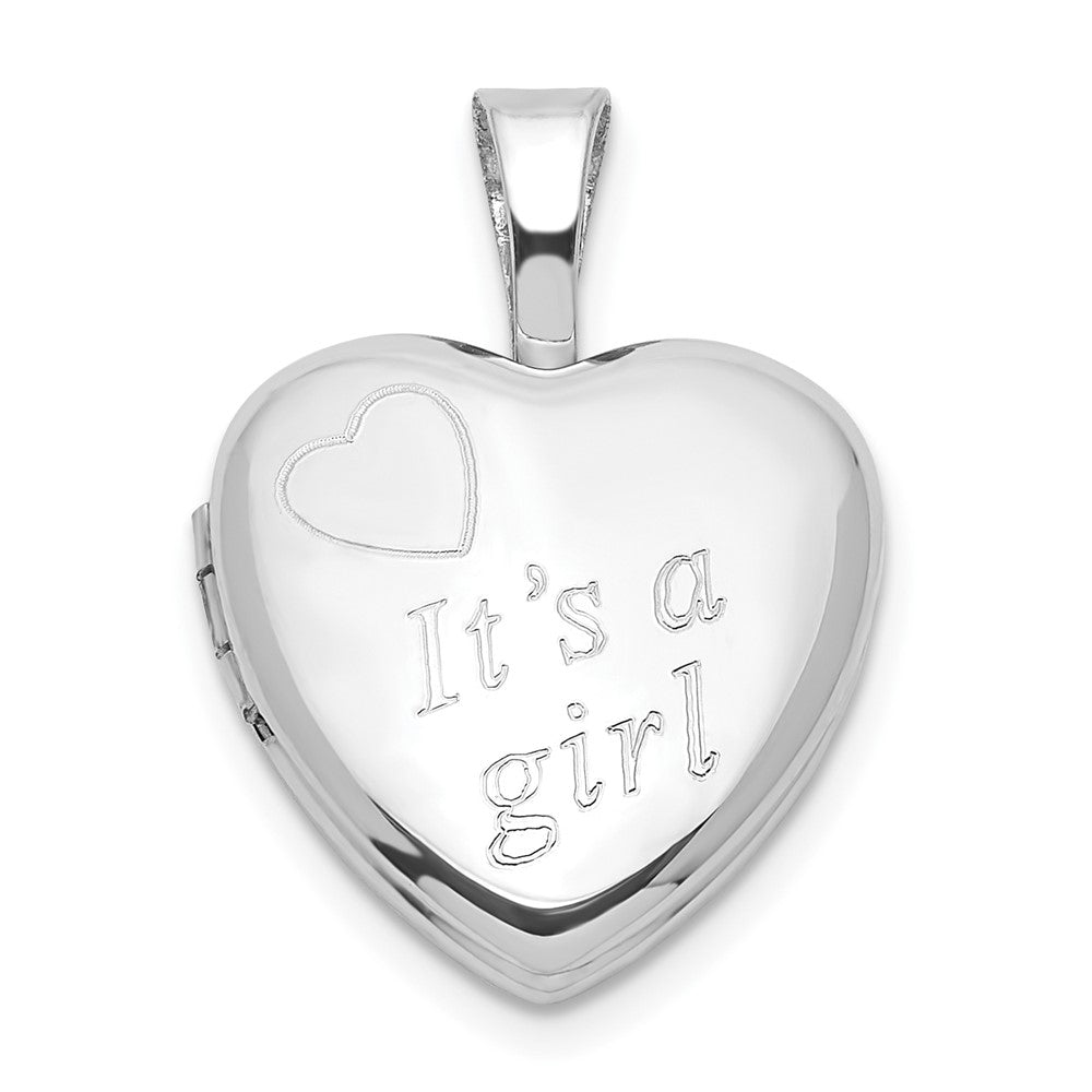 Sterling Silver It's A Girl 12mm Heart Locket, 18 x 12.35 mm