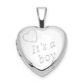 Sterling Silver It's A Boy 12mm Heart Locket, 18 x 12.35 mm