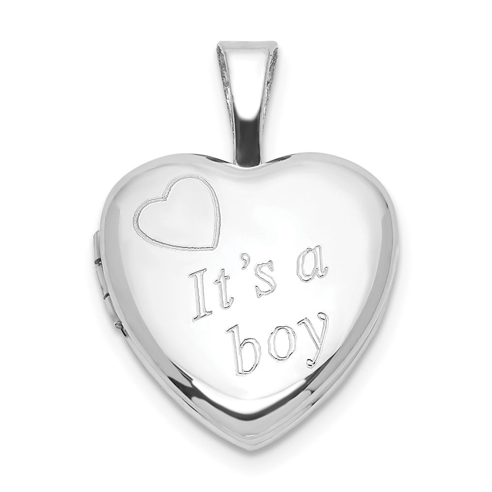 Sterling Silver It's A Boy 12mm Heart Locket, 18 x 12.35 mm