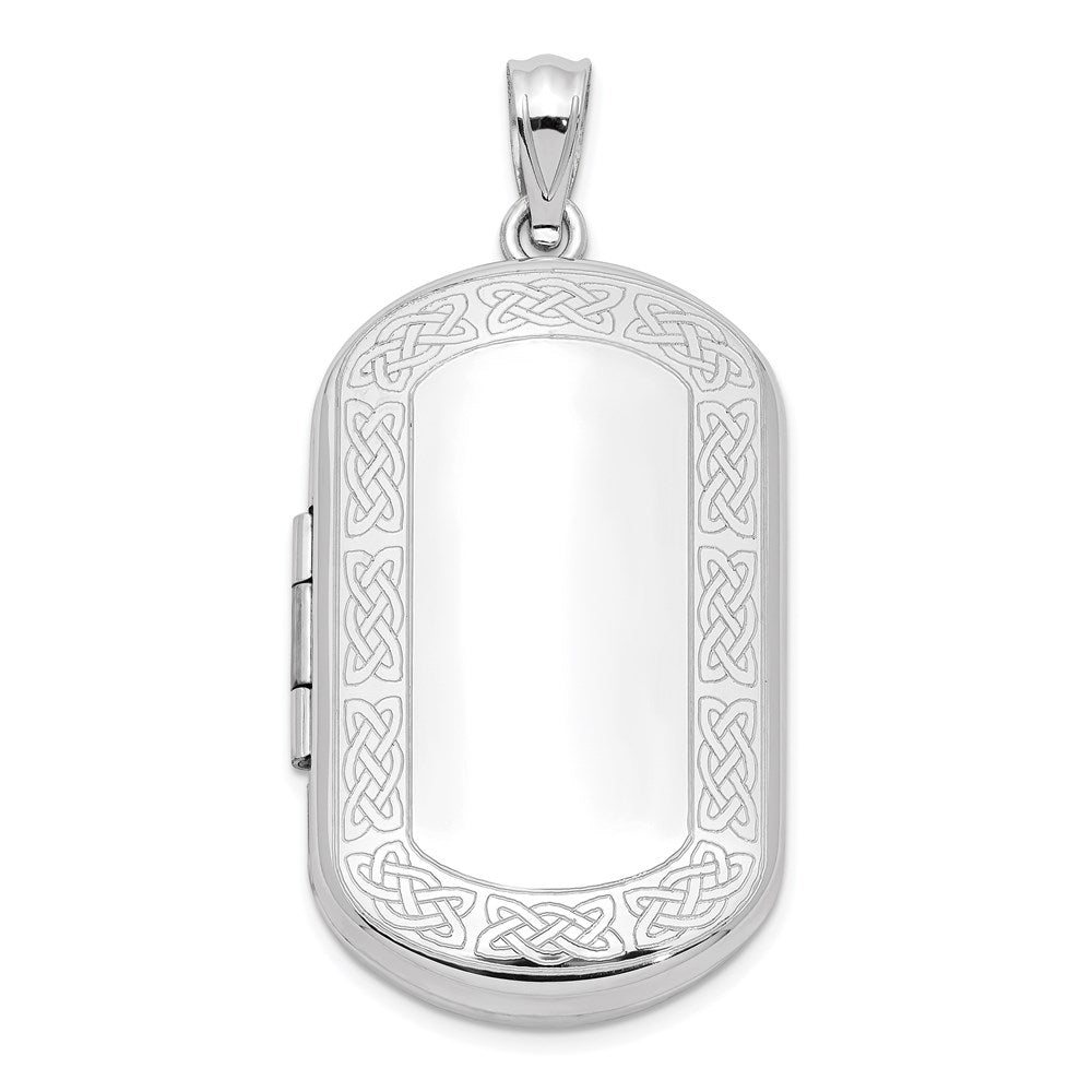Sterling Silver Rhodium-plated Celtic Border Rectangular Locket, 38.5 x 19.15 mm
