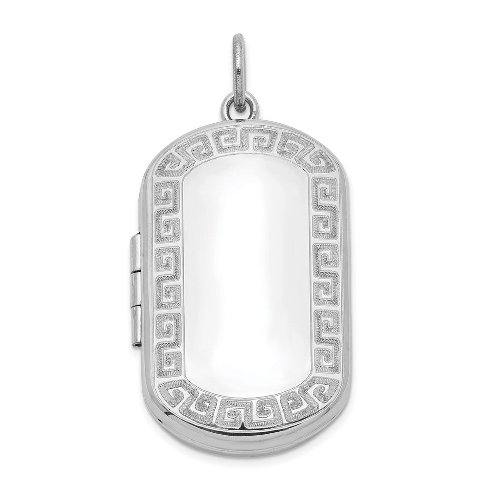 Sterling Silver Rhodium-plated Greek Key Border Rectangular Locket, 38.2 x 19.1 mm