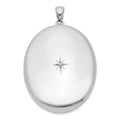 Sterling Silver Rhodium-plated & Diamond Polished 34mm Oval Locket, 0.01 ct, 40 x 27.6 mm