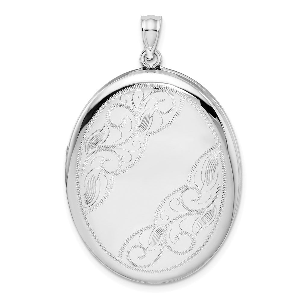 Sterling Silver Rhodium-plated W/ Side Swirls 34mm Oval Locket, 42.5 x 27.6 mm