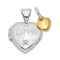 Sterling Silver Rhodium-plated w/Gold-plated Dia w/ Charm Heart Locket, 0.005 ct, 16 x 12.7 mm