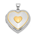 Sterling Silver Rhodium & Gold-plated w/ Key Charm Inside 21mm Heart Locket, 27.6 x 21.75 mm