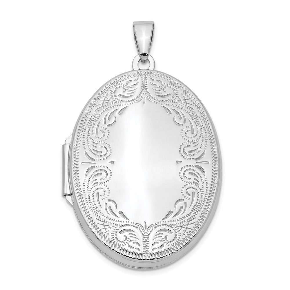 Sterling Silver Rhodium-plated 31mm Oval Scroll Locket, 39.8 x 24.6 mm