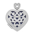 Sterling Silver Rhodium-plated 24mm w/ Diamond Vintage Heart Locket, 0.01 ct, 31 x 24 mm