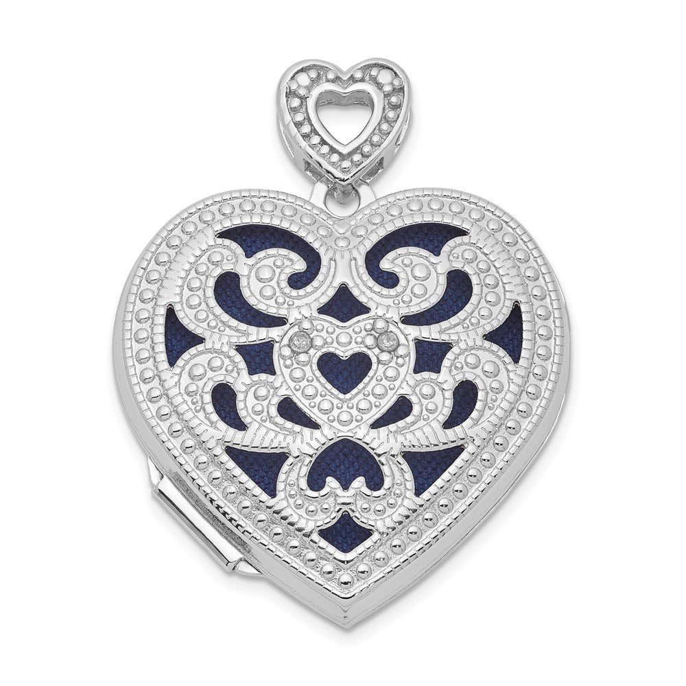 Sterling Silver Rhodium-plated 24mm w/ Diamond Vintage Heart Locket, 0.01 ct, 31 x 24 mm