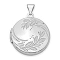 Sterling Silver Rhodium-plated 20mm Round Leaf Floral Locket, 27.75 x 20.9 mm